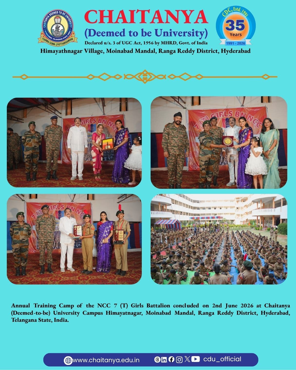 Annual NCC Training Camp of 7(T) Girls Battalion Hosted at Chaitanya Deemed to be University